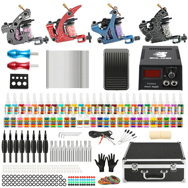 Solong Tattoo Traditional Pro Complete Tattoo Kit Liner & Shader Coil Tattoo Machines TK456